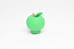 Rear view showing top leaf texture and smooth finish of green kawaii green apple desk toy figure by LayerPlay