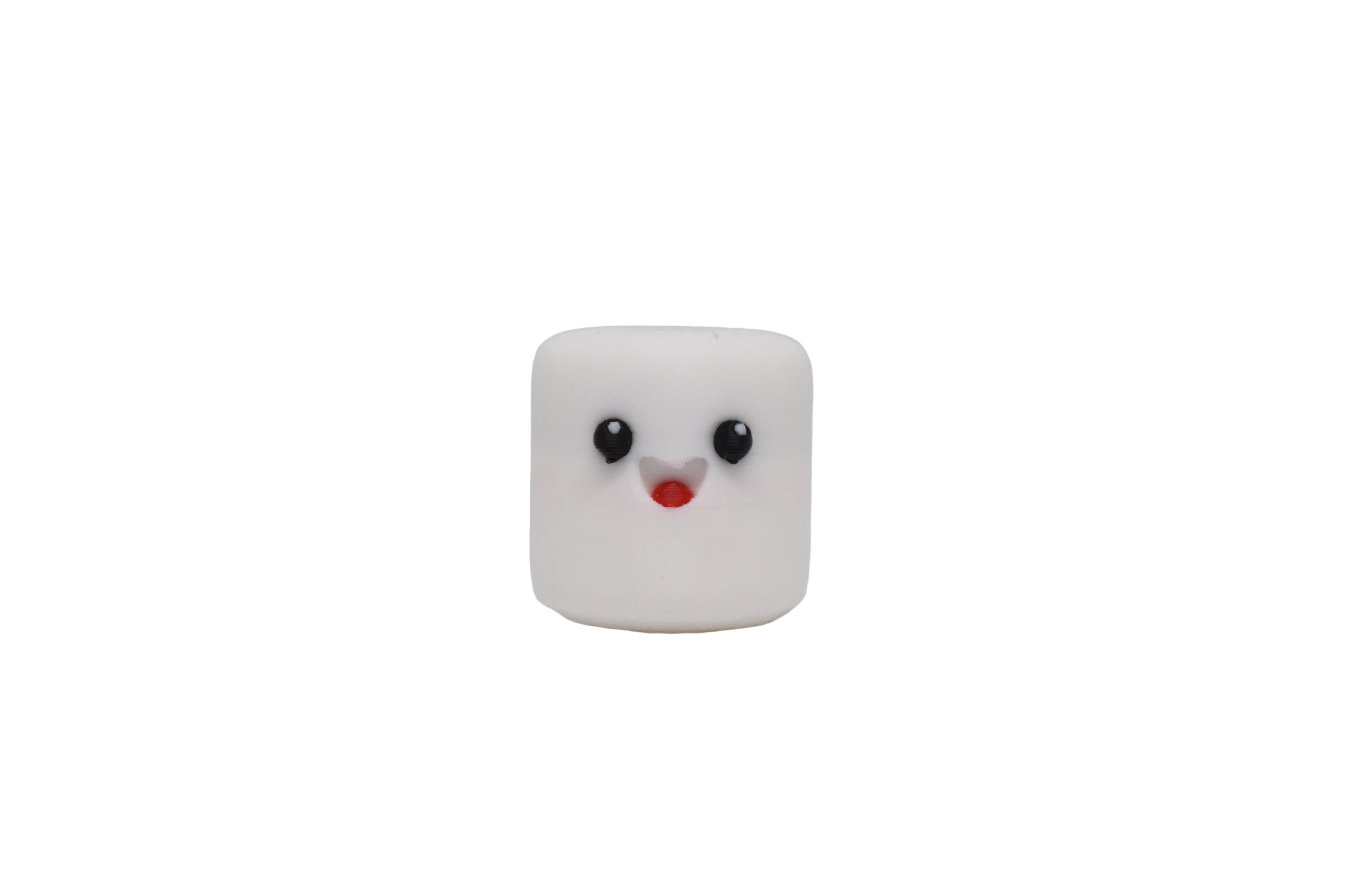 Kawaii Marshmallow 3D‑printed desk toy on a white background featuring a cute smiling marshmallow character with rosy cheeks.