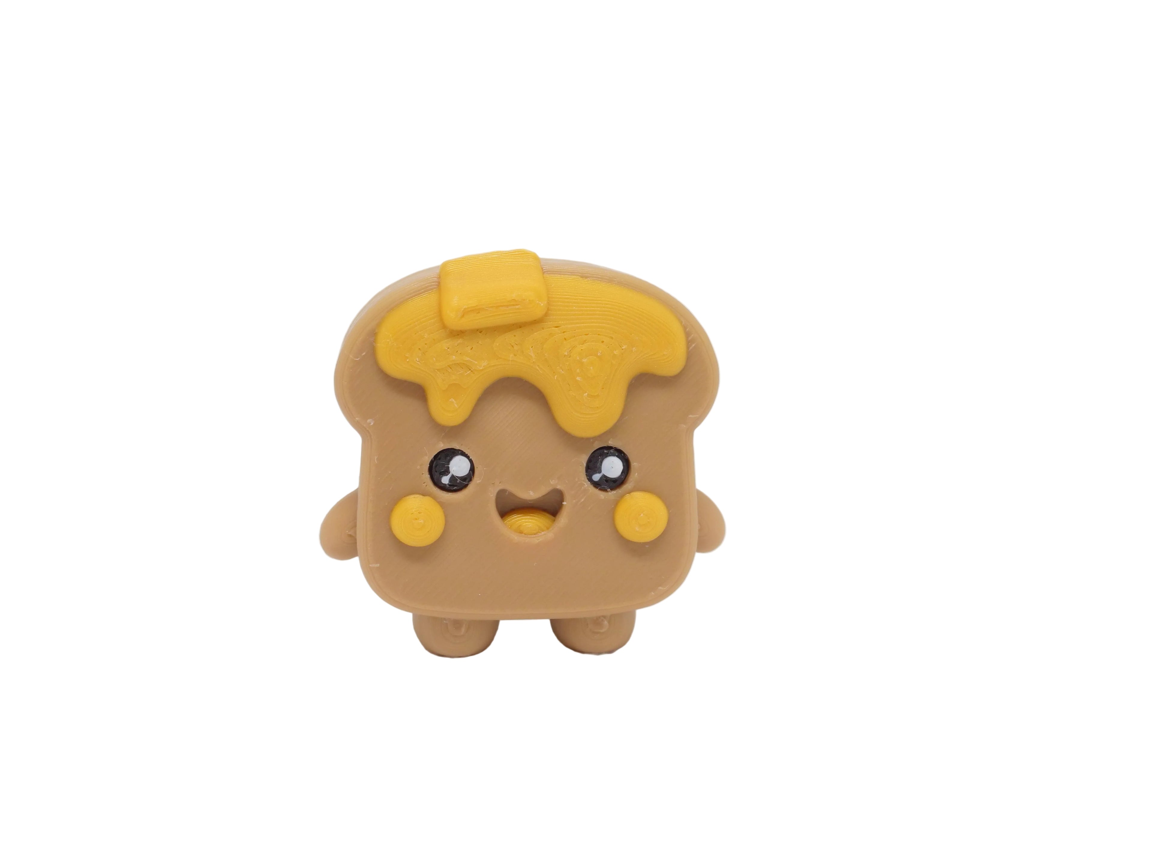 Kawaii Toast 3D‑printed desk toy on a white background featuring a cute smiling toast character with rosy cheeks.