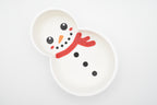 Top-down view of the Layertreat FrostyBowl, a 3D printed white snowman candy dish featuring a red scarf, carrot nose, rosy cheeks, and coal buttons on a clean white background.