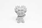 Rear view showing detailed spiked spiky hair texture and muscular back profile of grey 3D printed monomoodz erix collectible figure by LayerPlay