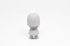 Rear view showing straight bob hair texture and dress profile of grey 3D printed monomoodz luma collectible figure by LayerPlay