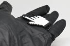 Side angle view showing 3D layered pixel detail and thickness of pixelated pointer cursor keychain by LayerPlay