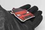 Side angle view showing 3D layered detail of red Acura RSX DC5 keychain by LayerPlay Pocket Motors