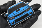 3D printed light blue Chevrolet Camaro SS 5th Gen facelift keychain held in hand, front view detail by LayerPlay Pocket Motors