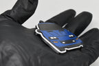 Side angle view showing 3D layered detail of blue Chevrolet Camaro Z28 4th Gen keychain by LayerPlay Pocket Motors