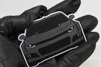 3D printed space gray and black Chevrolet Camaro ZL1 keychain held in hand, front view detail by LayerPlay Pocket Motors