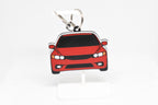 Pocket Motors Civic FA5 keychain displayed on a white stand with metal ring and clip.