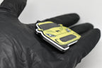 Side angle view showing 3D layered detail of yellow Dodge Viper 5th Gen keychain by LayerPlay Pocket Motors