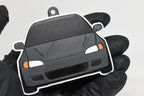 3D printed space gray and black Honda Civic EG keychain held in hand, front view detail by LayerPlay Pocket Motors