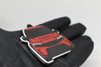 Side angle view showing 3D layered detail of red Honda Civic FL5 keychain by LayerPlay Pocket Motors