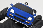 3D printed blue Honda Prelude BB6 5th Gen keychain held in hand, front view detail by LayerPlay Pocket Motors