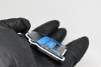 Side angle view showing 3D layered detail of light blue Subaru BRZ 2nd Gen keychain by LayerPlay Pocket Motors