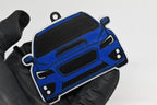 3D printed blue Subaru WRX STI VA keychain held in hand, front view detail by LayerPlay Pocket Motors