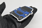 Side angle view showing 3D layered detail of blue Subaru WRX VB keychain by LayerPlay Pocket Motors