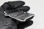 Side angle view showing 3D layered detail of space gray and black Volkswagen MK7 GTI keychain by LayerPlay Pocket Motors